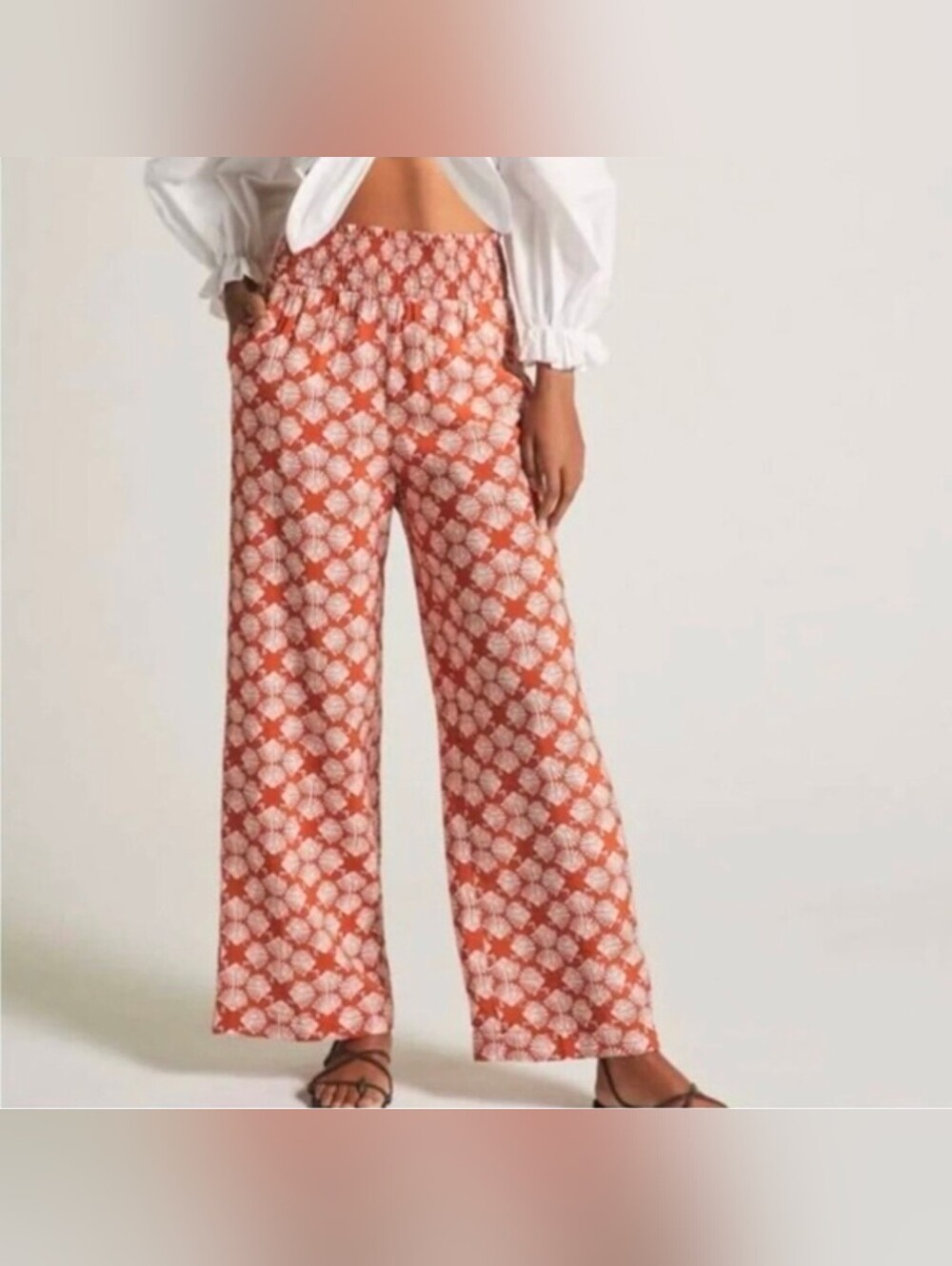 Women's Wide-Leg Printed Pants - Rust Floral